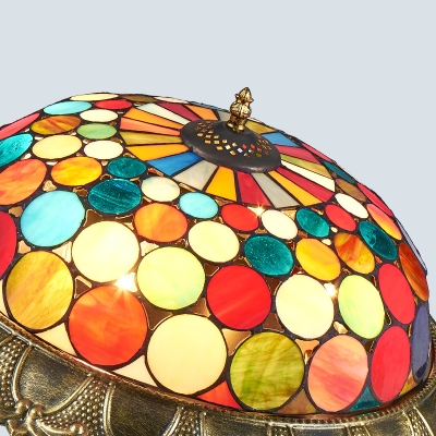 Villa Bowl Shade Ceiling Lamp with Small Dot Stained Glass Tiffany Antique Flush Mount Light