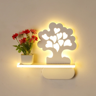 White Cartoon Tree LED Sconce Light Cute Acrylic Sconce Light with Shelf & Vase for Kid Bedroom