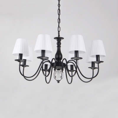 White Tapered Shade Pendant Light 5/6/8 Lights Traditional Fabric Metal Chandelier for Bedroom