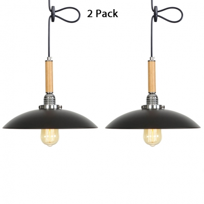 1/2 Pack Black Dome Hanging Light 1 Light Height Adjustable Metal Ceiling Light for Restaurant