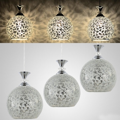 3 Lights Globe Pendant Light Morocco Style Glass Suspension Light in Chrome/Blue for Hallway