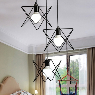 3 Lights Triangle Hanging Lamp Industrial Metal Ceiling Fixture with Linear/Round Canopy for Cafe