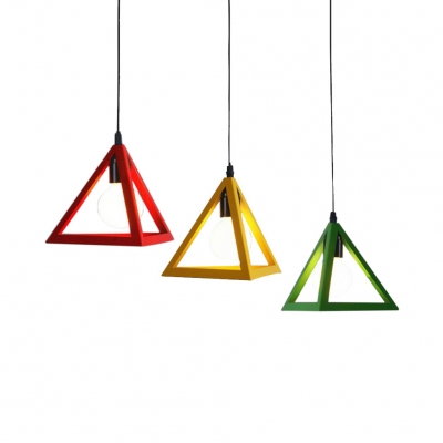 3 Lights Triangle Pendant Light Simple Style Metal Black/Multi-Color/White Ceiling Light for Dining Room