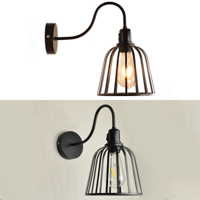 Industrial Bell Wire Frame Wall Lamp Metal 1 Light Black Wall Sconce for Bar Restaurant