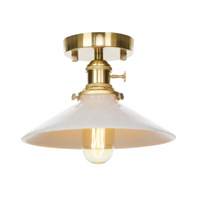 Industrial White Flush Mount Light Cone Shade 1 Light Metal Ceiling Fixture for Study Room