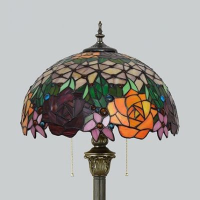 Colorful Blossom Floor Lamp 2 Lights Rustic Stylish Glass Floor Light in Beige/Black for Restaurant