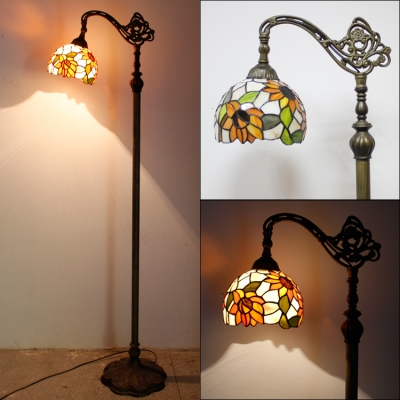 Tiffany Vintage Brass Floor Lamp Bowl Shade One Head Stained Glass Floor Light for Dining Table