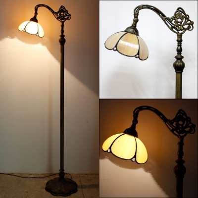 Tiffany Vintage Brass Floor Lamp Bowl Shade One Head Stained Glass Floor Light for Dining Table