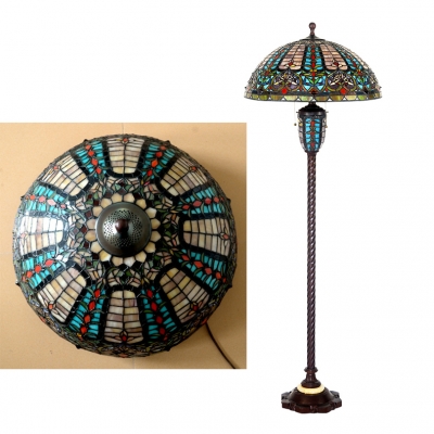 Stained Glass Umbrella Shape Floor Lamp 4 Heads Tiffany Victorian Floor Light for Villa Hotel