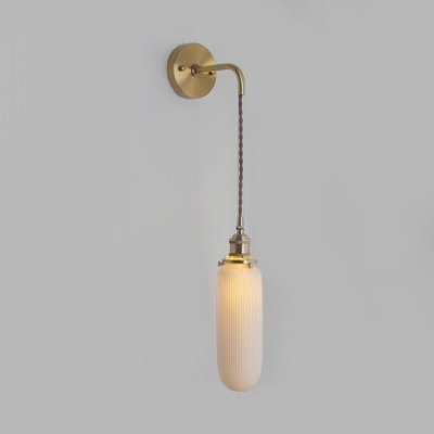 White Capsule/Cylinder/Oval Sconce Light 1 Light Modern Fluted Ceramics Wall Light for Study Room