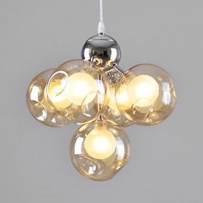 5 Lights Globe Shade Chandelier Modern Amber/Clear/Multi-Color/Smoke Pendant Light for Restaurant