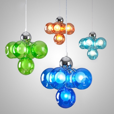 Orb Shade Cloth Shop Ceiling Pendant Blue/Green/Light Blue/Orange Glass 5 Lights Romantic Hanging Light