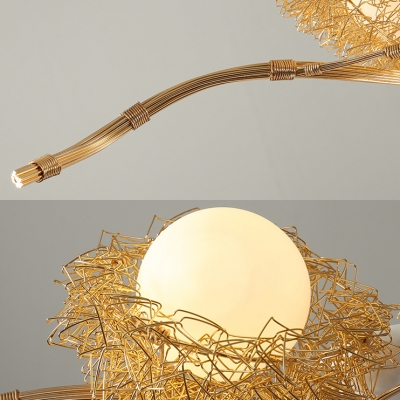 3 Lights Bird&Nest Chandelier Creative Modern Aluminum Suspension Light with Egg for Bedroom