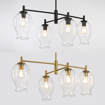 Simple Style Bud Chandelier Clear Glass 4 Lights Black/Gold Pendant Light for Study Room Bedroom