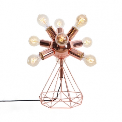 6/9 Lights Orb Desk Light with Diamond Body Rustic Style Metal Table Lamp in Rose Gold for Bedroom