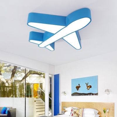 Acrylic Cartoon Airplane Ceiling Lamp Bedroom Modern Blue/Orange/Red Flush Mount Light with White Lighting