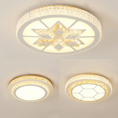Acrylic Hexagon/Rhombus/Round Ceiling Light with Crystal Decoration Modern Ceiling Lamp in White for Bedroom