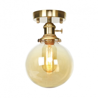 Amber/Clear Glass Globe Flush Mount Light Bathroom 1 Light Traditional Ceiling Light in Brass