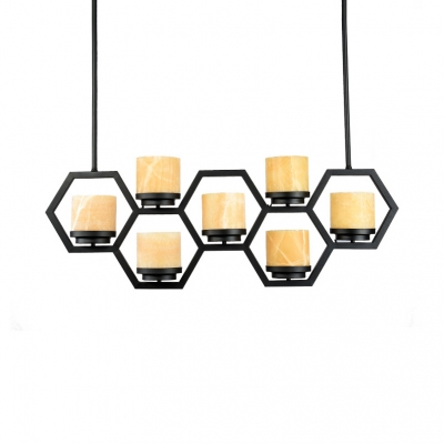 American Rustic Fake Candle Island Fixture 4/7 Lights Metal Suspension Light in Black for Bar