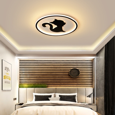 Animal Black/White Flush Ceiling Light Kitty Acrylic Ceiling Lamp in Warm/White for Kid Bedroom