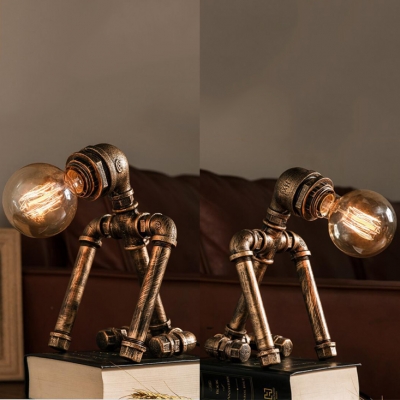 Antique Style Bronze Desk Light Water Pipe 1 Light Metal Study Lighting for Boys Bedroom