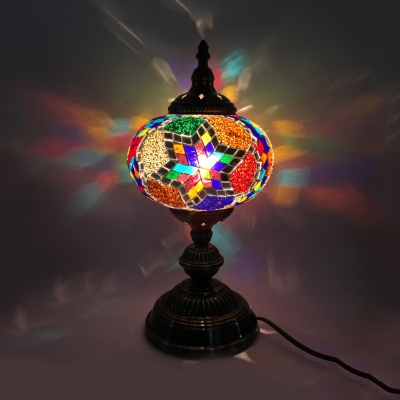 Art Deco Spherical Desk Lamp One Light Stained Glass Table Lamp in Blue/Multi-Color/Red for Living Room