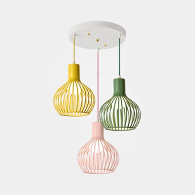 Balcony Wire Frame Suspension Light Metal 3 Lights Nordic Style Macaron Colored Pendant Lamp