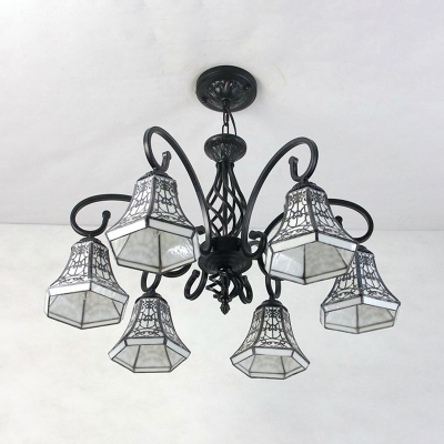 Black Bell Pendant Lighting 6 Lights Traditional Metal Glass Chandelier for Living Room