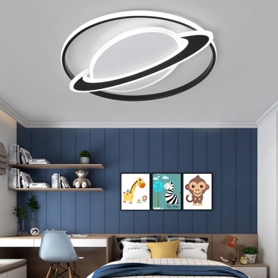 Black/Blue Planet Ceiling Mount Light Modern Acrylic LED Ceiling Fixture in Warm/White for Boys Bedroom