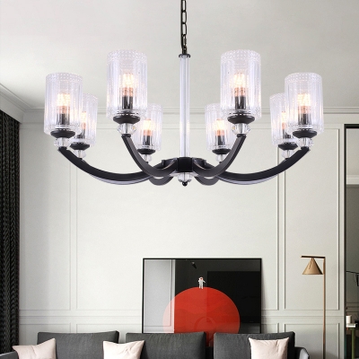 Black Cylinder Shade Chandelier 5/6/8 Lights Traditional Clear Class Hanging Light for Hallway
