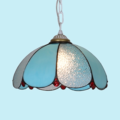 Blue Petal Pendant Light 1 Light Tiffany Style Glass Ceiling Lamp for Living Room