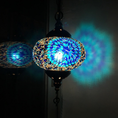 Blue/Red Spherical Hanging Lamp 1/2 Pack 1 Light Turkish Glass Pendant Light for Restaurant(Random Color Delivery)