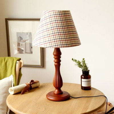 Brown Plug In Desk Light 1 Light Traditional Plaid Fabric Reading Light for Study Room
