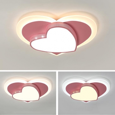 Cartoon Heart Shaped LED Ceiling Mount Light Metal 2-Tier Pink Flush Light for Girl Bedroom