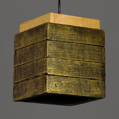 Cement Square Shade Hanging Light Cafe 1 Light Antique Suspension Light in Brass/Brown/Gray