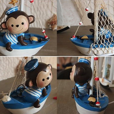 Child Bedroom Boat Monkey Desk Light Resin 1 Light Dimmable Nautical Blue Reading Light