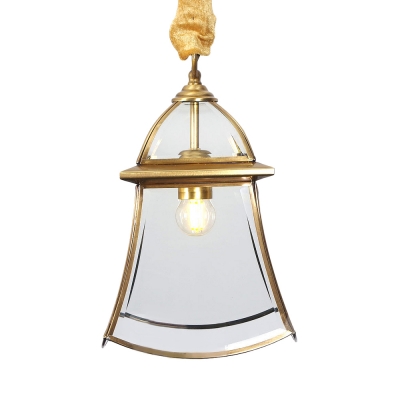 Clear Glass Bell Pendant Light Dining Room 1 Light Traditional Style Ceiling Light in Brass