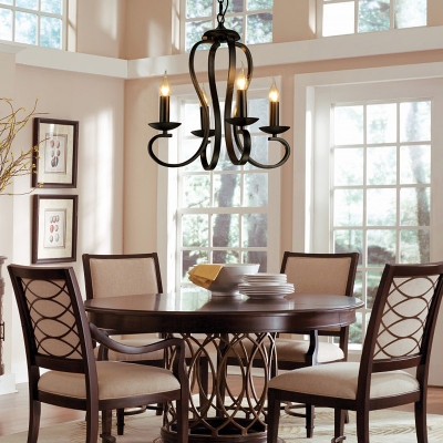 Colonial Style Candle Pendant Light 3/5/6/8 Lights Metal Suspension Light in Black for Dining Room