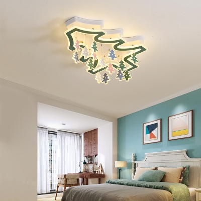 Contemporary Frosted LED Semi Flush Mount Light Acrylic Green Ceiling Light in Warm/White for Nursing Room