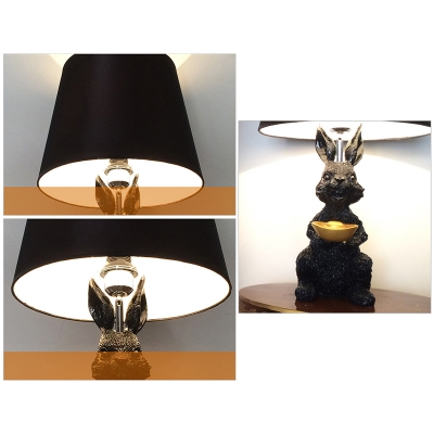Creative Black Table Light Tapered Shade 1 Light Fabric Desk Light with Rabbit for Living Room