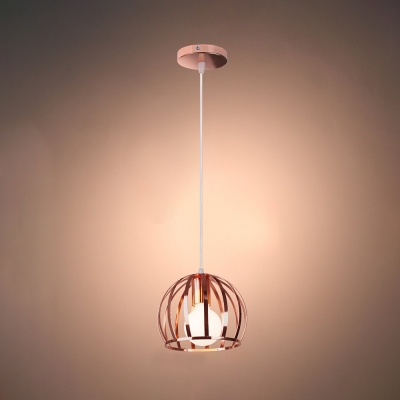 Creative Watermelon Cage Hanging Light 1 Light Metal Suspension Light in Rose Gold for Bedroom