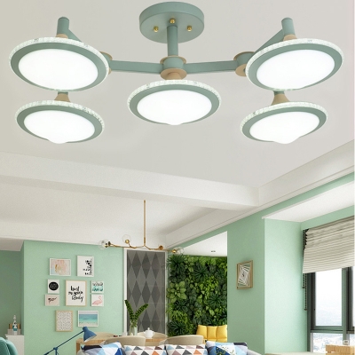 Cute Conical Semi Flush Light Metal 5 Lights Macaron Colored Ceiling Light for Dining Room