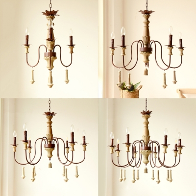 Dining Room Candle Shape Chandelier Metal 3/5/6/8 Lights Rustic Style Rustic Pendant Lamp
