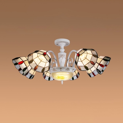 Dome Shade Living Room Chandelier Stained Glass 6/8 Lights Tiffany Style Engraved Pendant Lamp