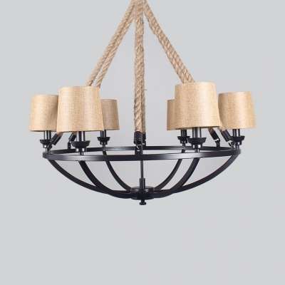 Fabric Tapered Shade Chandelier 6/8 Lights Rustic Style Hanging Light in Beige for Restaurant