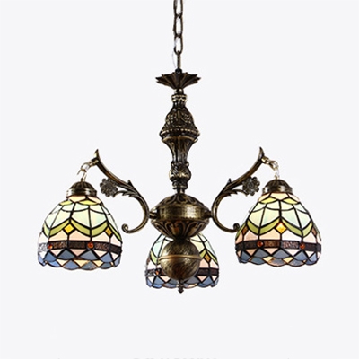 Foyer Dome Shade Chandelier Stained Glass 3 Lights Tiffany Style Nautical Pendant Light