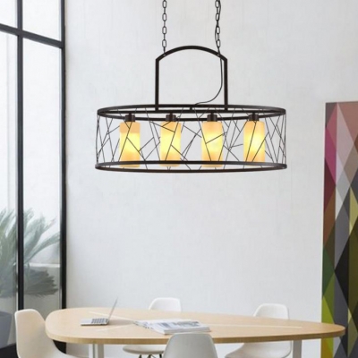 Frosted Glass Candle Pendant Light Restaurant 4 Lights Industrial Island Light in Beige