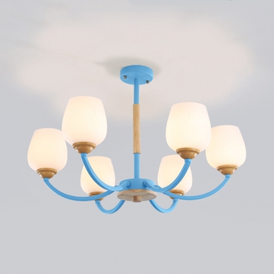 Girl Bedroom Bud Shade Chandelier Milk Glass 3/5/6 Lights Nordic Style Candy Colored Hanging Light