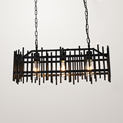 Metal Fence Shape Island Light 3 Lights Industrial Island Lamp in Black/Rust Finish for Dining Room