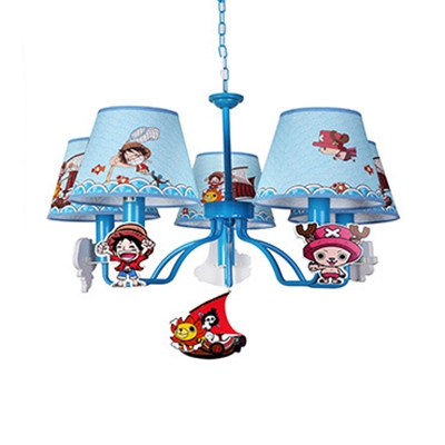 Kid Bedroom Cartoon Character Chandelier with Tapered Shade Metal 5 Lights Lovely Blue Pendant Lamp